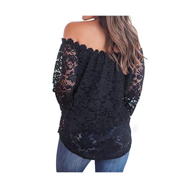 MIHOLL-Womens-Lace-Off-Shoulder-Tops-Casual-Loose-Blouse-Shirts MIHOLL Women's Lace Off Shoulder Tops Casual Loose Blouse Shirts (Black, X-Large)