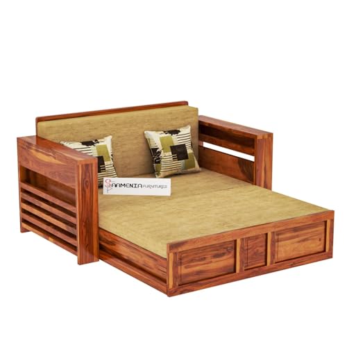 Image of Mamta Furniture Solid Sheesham Wood Sofa Cum Bed Furniture Set with Storage and Cushions for Living Room | Bedroom | Drawing Hall Honey Queen