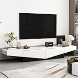 ECACAD 78.7' Modern TV Stand for TVs up to 80', Two-Tone Entertainment Center Media Console Table with 2 Drawers in Stylish Ship Shape, Black and White