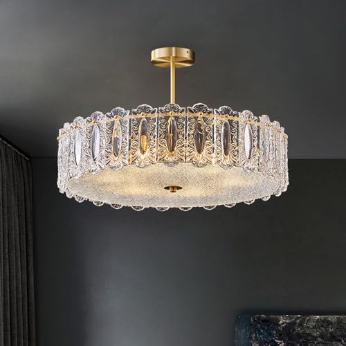Lampe suspendue dorée circulaire en verre : luminaire de couloir et chambre