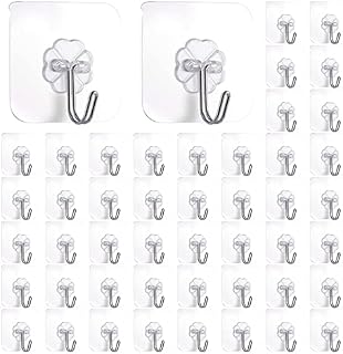 VEGCOO 30 Packs Self Adhesive Hooks, Transparent Adhesive Hook Stainless Hooks Heavy Duty Wall Hooks 22 lb/10 kg(Max) Waterproof Trace Less Sticky Hooks Seamless Hooks for Hanging(60 mm)
