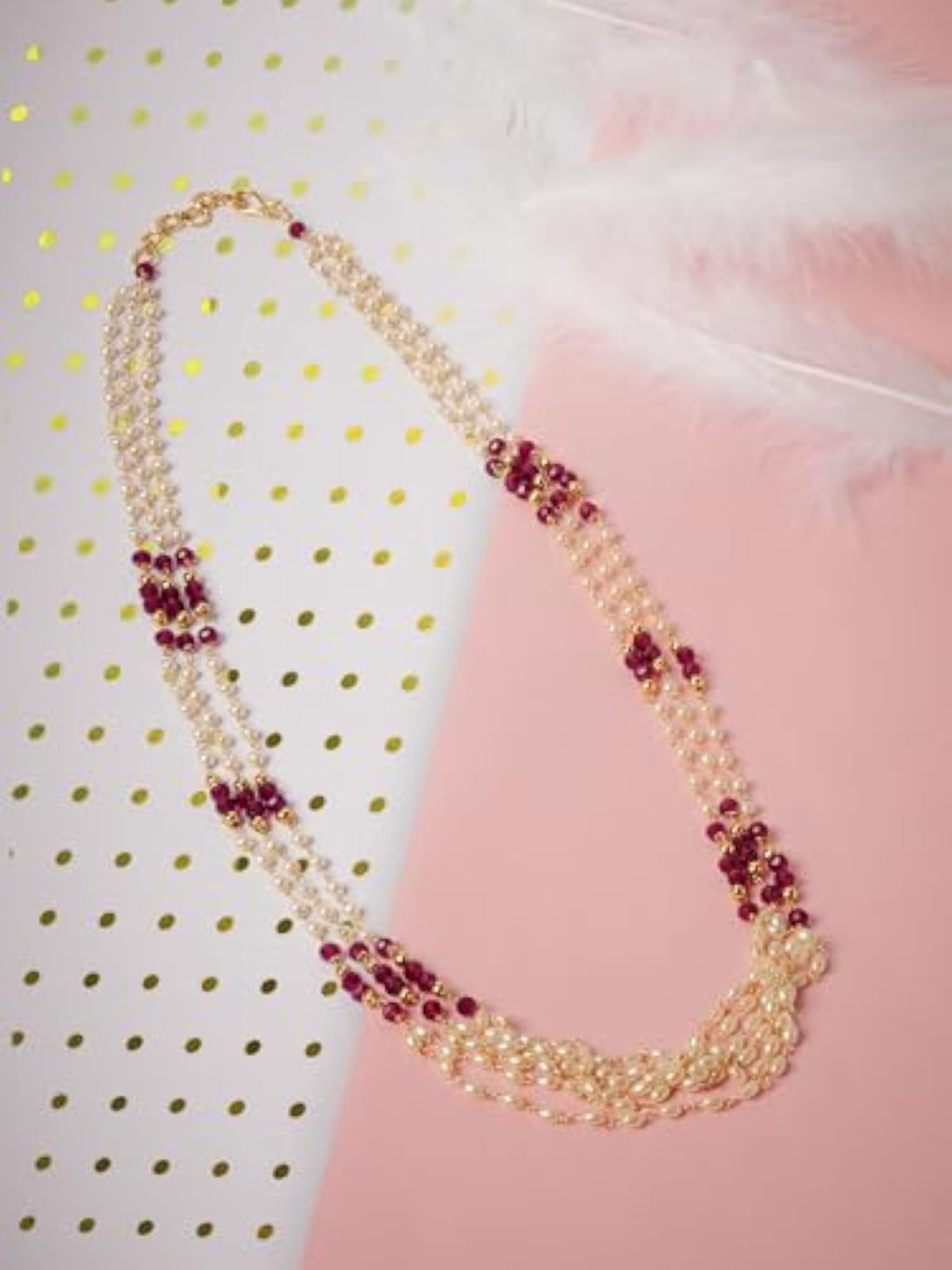 Purple Beads and Pearls Multistrand Fusion Necklace