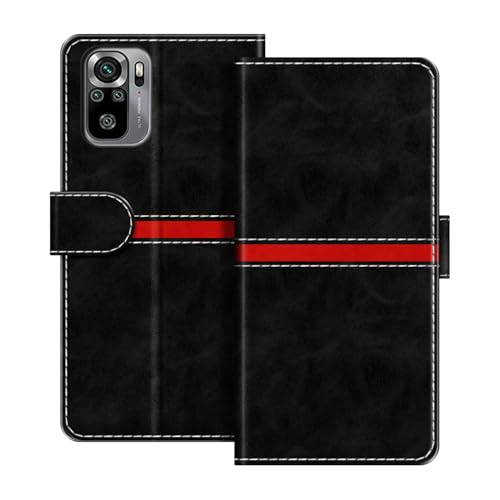 ESACMOT ���U�[�E�H���b�g�P�[�X Xiaomi Redmi Note 10 4G �Ƃ̌݊������� ���X�g���C�v�f�U�C�� �J�[�h���[�t�� �}�O�l�b�g���蒠�^�J�o�[ (�u���b�N)