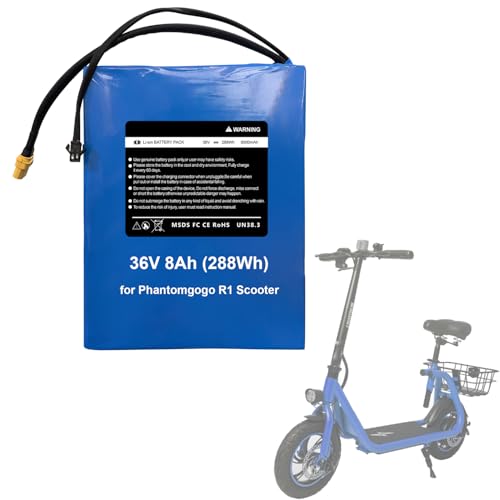 CWUU 36V 8Ah E Scooter Battery 288Wh-Compatible for Phantomgogo R1 Adults Foldble Scooter with Seat, 36V Lithium 8000mAh Long Lasting Battery with BMS