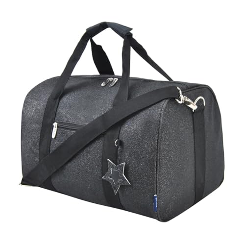 NGIL Super Star Duffle Bag for Dance, Sports, Ballet, Tumbling, and Gymnastic – Glitter Cheer with Shoulder Strap and Pockets (Glitter-Black, Large)