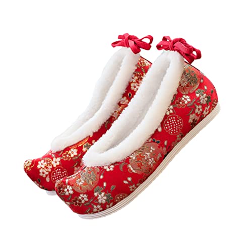 Ipetboom Scarpe Hanfu di Ispirazione Cinese Ricamate in Stoffa Scarpe Cinesi Punta Rialzata Calzature Tradizionali per Abbigliamento Etnico e Cerimonie