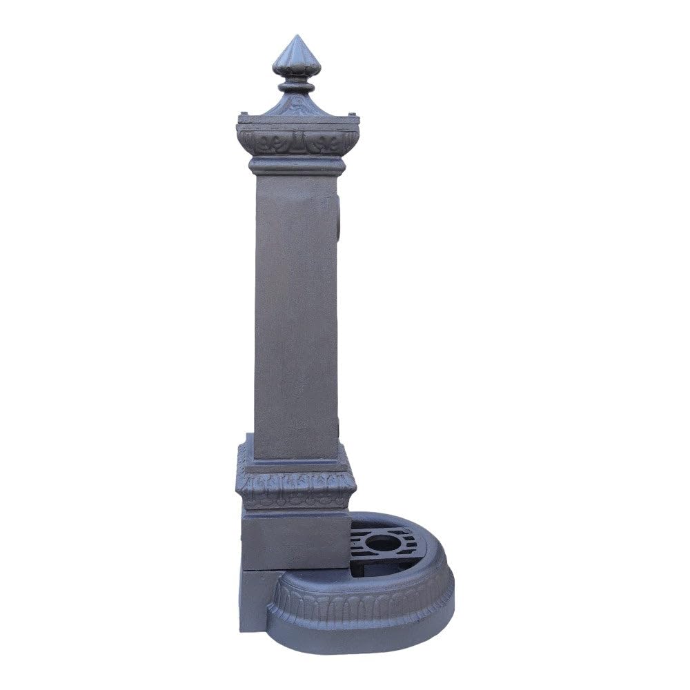 Fontana Da Pavimento in Ghisa Antracite Da Esterno per Giardino, Adatta Agli Agenti Atmosferici, Dimensioni 41x37xH100 Cm, Colore Antracite, Senza Rubinetto