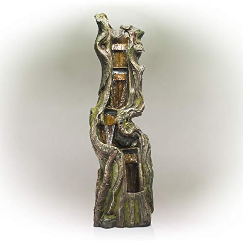Alpine Corporation TVH156 Tree Trunk Water Fountain with LED Lights Outdoor Waterfall for Garden, Patio, Deck, Porch, 24" L x 17" W x 79" H, Brown