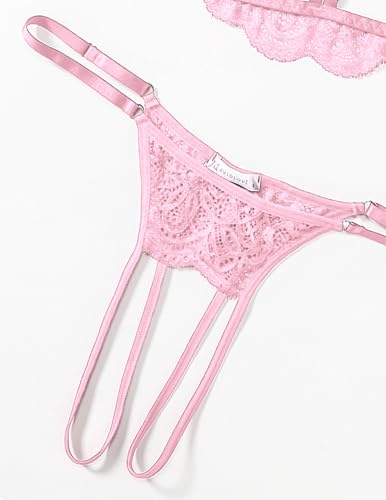 Avidlove Lingerie for Women Sexy Bra and Panty Sets Floral Lace Cutout Lingerie Set 2 Piece Outfits Pink — view 6