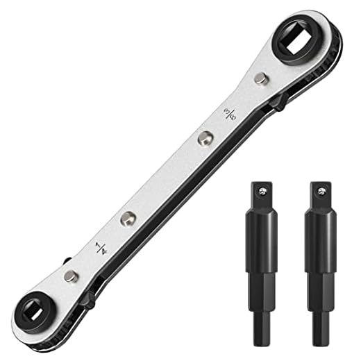 HVAC Service Wrench, Mellbree 3/8” 1/4” 5/16'' 3/16'' Refrigeration AC Ratcheting Wratchet Wrench Tool with Hex Bit Adapter for HVAC Tech, Gas Furnace, Air Conditioning, Refrigeration Equipment