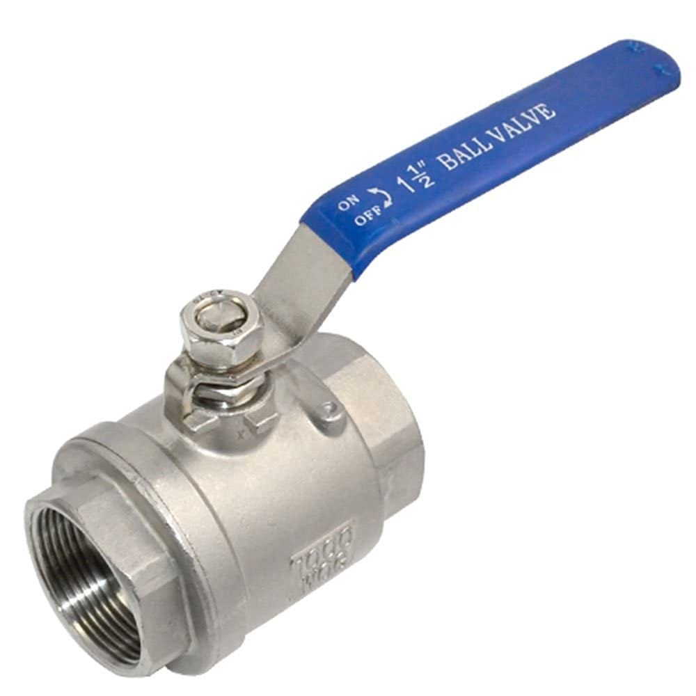 316 Stainless Steel 1/8"~3" Full Port Ball Valve with Blue Vinyl Handle, NPT Female x Female Thread,1000 WOG (1.5"(1PC))