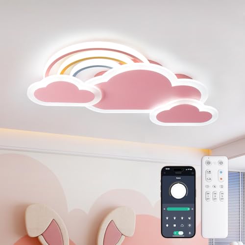YZBEIMDAI Plafonnier LED Lampe de chambre d'enfant Plafond, 30W/55cm Lampe créative Plafond Nuages Arc-En-Ciel Dimmable Télécommande&APP, Garçons Et...