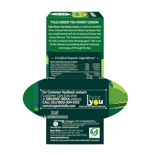 Image of Organic India Tulsi Green Tea Honey Lemon 100 Teabags