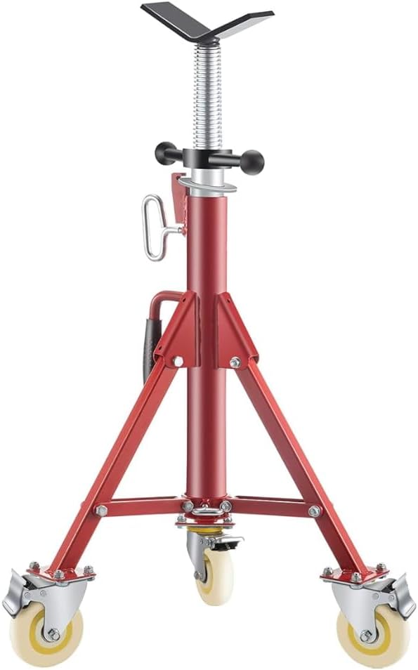 Heavy-Duty Folding Pipe Jack Stand with Casters, 882 LB Capacity, 27.2"-52" Height Adjustable V-Head Support, 45# Steel Construction for 1/2 to 12 Inch Pipes, Professional Welding