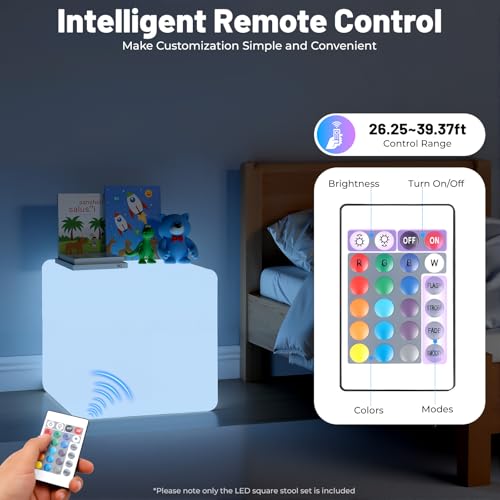 Image of 16 Inch Rechargeable LED Color Changing Cube Chair Light, Waterproof RGB Color Changing LED Light Cube Seat Stool Side Table w /Remote for Party Mood Lamp Night Romantic Decorative Lighting