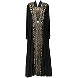 Resnan Muslim Maxi Dress Women Moroccan Kaftan Vintage Women's Long Dubai Kaftan Abayas, Arabian Evening Party Gown Wedding (Black1, Large)