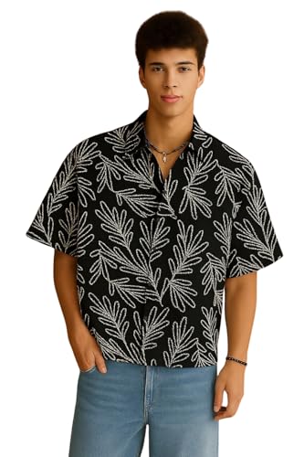 Image of TAGDO Men's Printed Cotton Casual Shirt | Half Sleeve Floral Print Shirt for Man | Relaxed Oversized Fit & Perfect for Casual, Office & Formal Wear (2050)