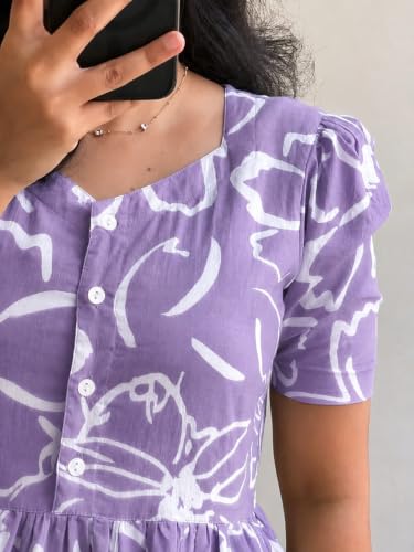 Image of Women's Lavender Floral Print Tiered Midi Dress