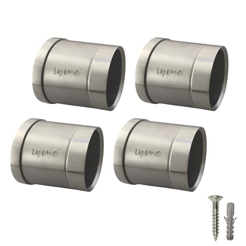 Image of Inme Wall to Wall Curtain Rod Bracket /Curtain Rail Rod Holder Heavy-Duty Stainless Steel - 1 inch Glossy Silver Finish with Screws and Wall Plugs Included (Pack of 4)