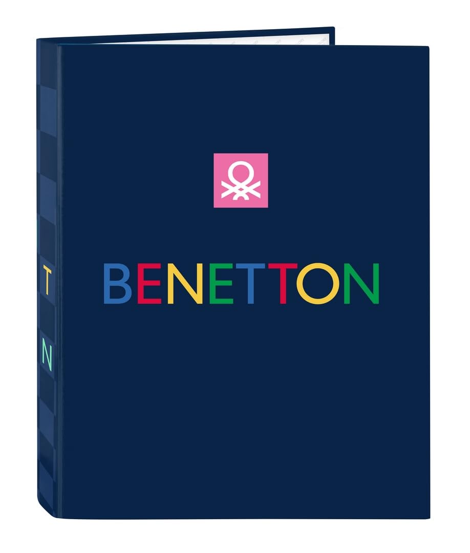 Safta BENETTON DAMERO – Folder with 4 Rings, Ideal for Children of Different Ages, Comfortable and Versatile, Quality and Resistance, 26.5 x 33 cm, navy, M, Casual