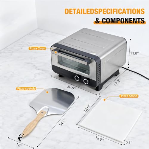 Sweetcrispy 1600W Electric Pizza Oven with Digital Display, 6 Preset Functions, 750°F High Heat, Pizza Stone & Peel Included, Countertop Air Fryer Oven for Homemade Pizzas by Sweetcrispy - Used condition - Image 7