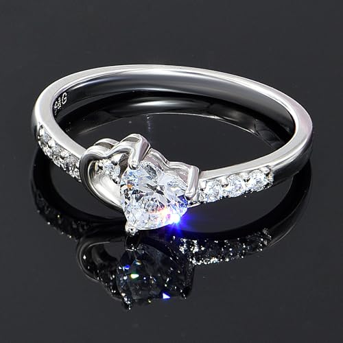 G&GEMSJEW 14K Gold Plated Heart Rings and Rhodium Plated Star Ring White Cubic Zirconia Eternity Rings;Pop Ring Couple Rings;Suitable for Valentine's Day,Birthday and everyday wear4