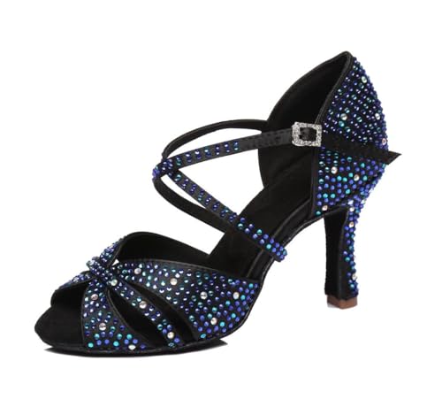 Sandales de danse pour femme en satin stable contre la fatigue du pied talon 8.5cm strass