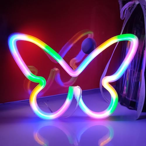 Image of JYWJ Butterfly Neon Sign,USB or 3-AA Battery Powered Neon Light,LED Table Decoration,Bedroom Wall Decoration,Birthday Gift,Wedding Supplies Business Gift(Color)