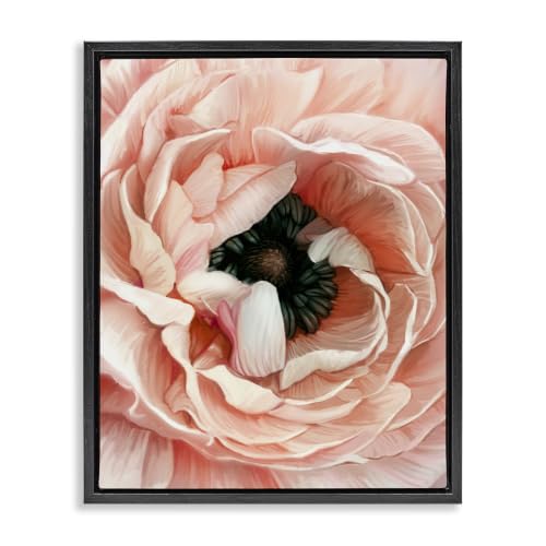 'Up Close Pink Peony Intricate Sunlit Petals'| Floating Frame Canvas Art