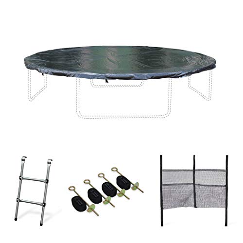 Alice's Garden - Pack Accessoires pour Trampoline Ø 370cm Saturne/Capricorne/ Saturne Inner - Échelle. bâche de Protection. Filet de Rangement pour Chaussures et kit d’ancrage