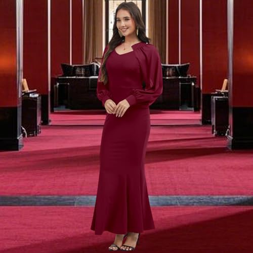 Image of Women's Elegant Formal Mermaid Maxi Dress Off Shoulder Long Sleeve Wedding Split Evening Gown Prom Cocktail Party Dresses