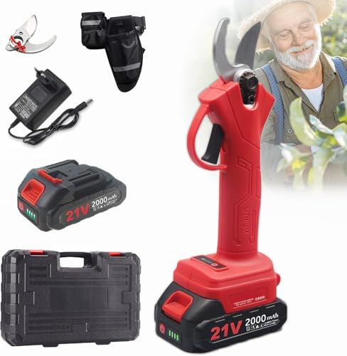 Tijeras de Podar Eléctricas con Maletín, Piedra de Afilar [2 Baterías de 21V] – Podadora Eléctrica de Precisión con Ángulo de Corte de 3mm, Ligera y Potente – Ideal para Viñedos, Árboles y Jardines