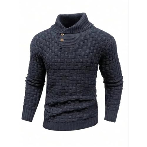 Male Pullover Plaid Long Sleeve Knitted Top Outdoor Warmth Knitwear Autumn Winter O-Neck Sweater(Black,X-Large)4