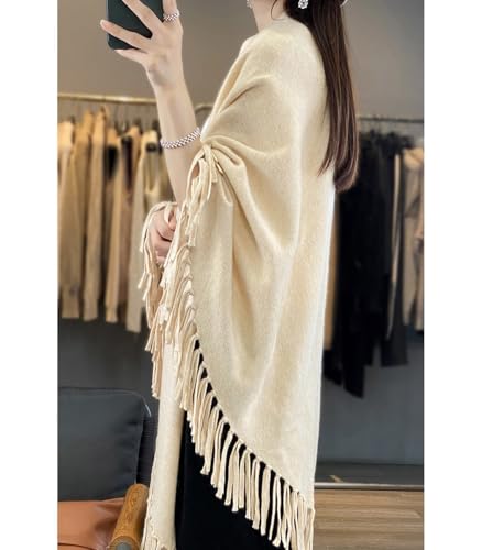 100% Merino Wool Shawl Wrap Women's Tassel Poncho Cape Cardigan Autumn Winter Loose Open Sweater Coat2