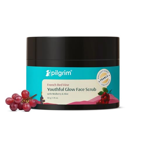 French Red Vine Face Scrub with Mulberry Extract & Aloe for Glowing Skin, Tan Removal, De-Pigmentation, Dry, Oily, Combination Skin, Men & Women, 50gm