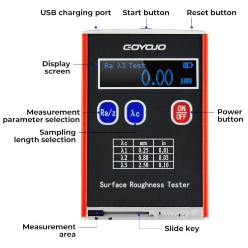 Image of GOYOJO Surface Roughness Gauge, Portable High Accuracy Roughness Tester - 4 Testing Parameters Ra /Rq 0.05~15.0μm Rz /Rt 0.1~50.0μm, with Standard Calibration Block and Bracket