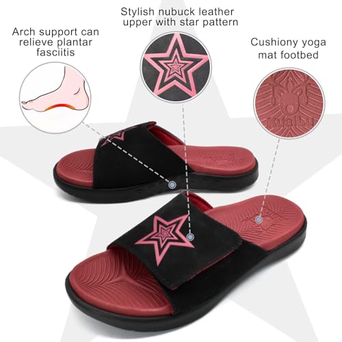 Image of KuaiLu Mens Atheletic Slides Wide Adjustable Arch Support Sport Sandals | Soft Cushioned Open Toe Summer Slippers for Plantar Fasciitis Slip On House Shoes Indoor Outdoor
