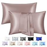 Satin Pillowcase for Hair and Skin, Silky Soft Satin Pillowcase for Women Hair Set of 2, Queen Silk Pillow Cases, Silk Satin Pillowcase with Envelope Closure (Rose Taupe, 20x30 Inches)