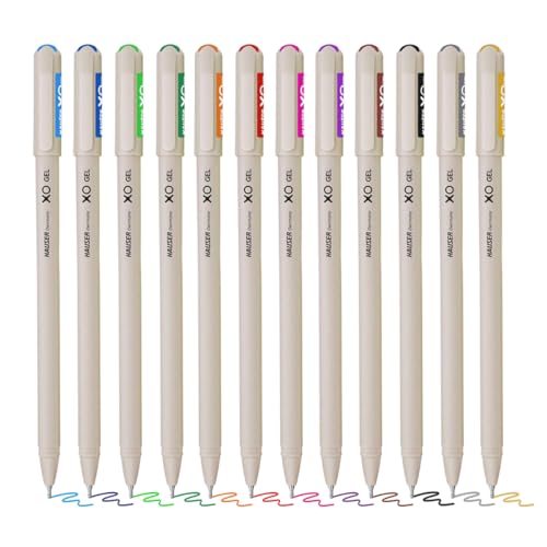 Hauser XO Multicolor Gel Pen with Hard Box Case | Sleek Body & Minimalistic Design | Matt Finish | Ultra Durable Tip | Set Of 12 Bright Ink Colors