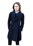 - 100 % Merinowolle Aran-Kragenmantel mit Knopf, marineblau