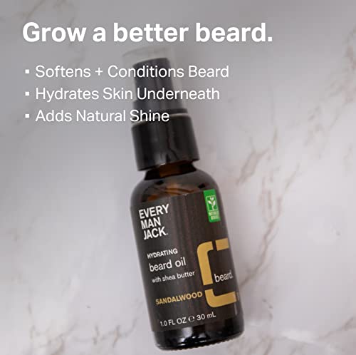 Every Man Jack Mens Sandalwood Beard Set- Perfect For Every Guy - Full-Sized Grooming Essentials - Beard + Face Wash, Recovery Beard + Face Lotion, Hydrating Beard Oil, Beard Butter, And Beard Comb #TOP5