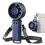 Diveblues Portable Turbo Fan, Handheld Fan 3-in-1 Neck Desk Foldable Design with Stepless Speed Control, Digital Display, USB-C Rechargeable, Up to 12H Cooling for Travel & Outdoor