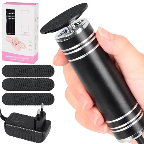 Râpe à Pieds Pédicure Electrique, Rapeuse Pieds Electrique Vitesse et Direction Réglable Ponceuse Pied pour Corne avec 60 Tampons de Remplacement pour Femmes Hommes (Noir)