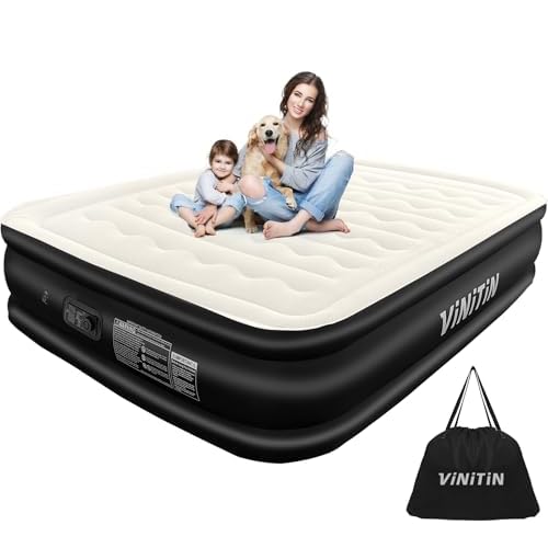 Air Mattress Queen with Built in Pump, 18″ Elevated Inflatable Blow Up Mattress with Self-Inflation/Deflation, Soft Flocked Top Air Bed for Guest, Home,Camping, 80x60x18in, Max 660lb, Black