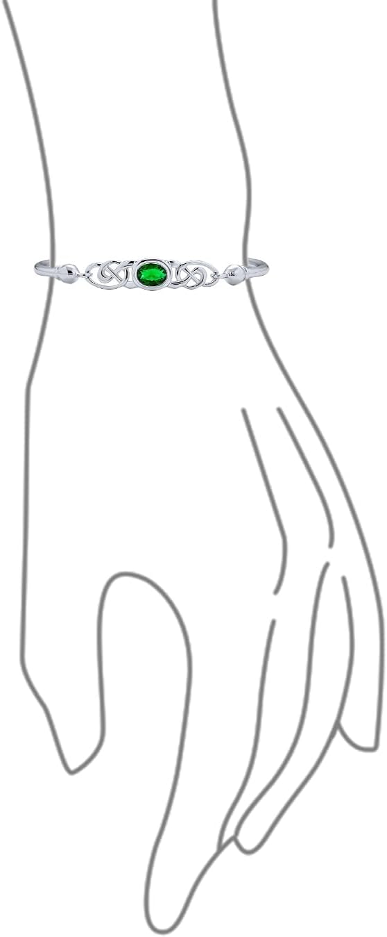 Traditional Irish Celtic Heart Claddagh Brooch Bangle Bracelet For Women Simulated Green Emerald, Red Ruby .925 Sterling Silver - Image 3