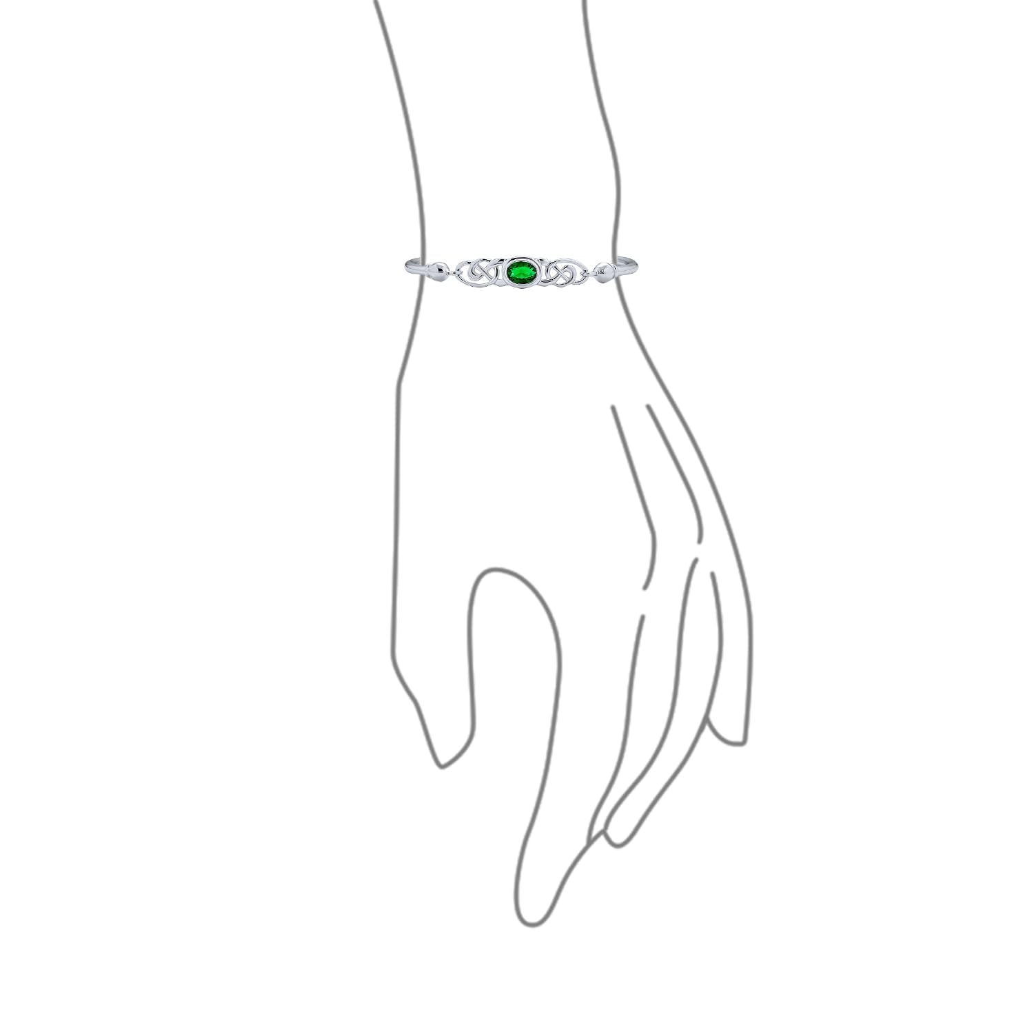 Bling Jewelry Parejas BFF Infinity Irish Celtic Love Knot Brack Bracelet For Women Teens Kelly Simulated Green Emerald Simulated Red Ruby Oval .925 Sterling Silver 7 Inch