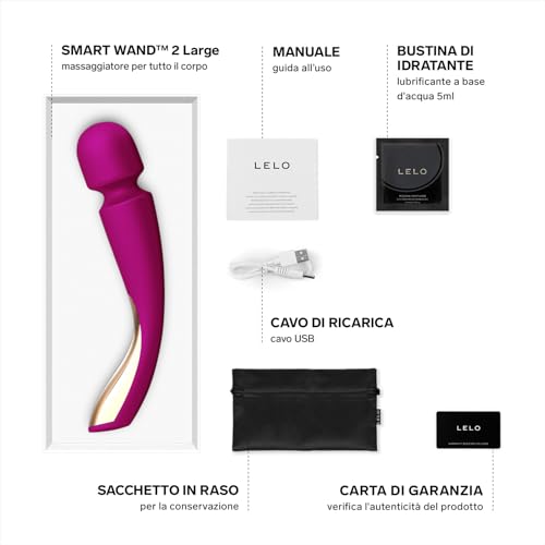 Lelo Smart Wand 2 Large, Massaggiatore Manuale Per Tutto Il Corpo, Magic Wand Con 10 Modalità Di Vibrazione, Vibratore Donna E Uomo, Deep Rose - 2