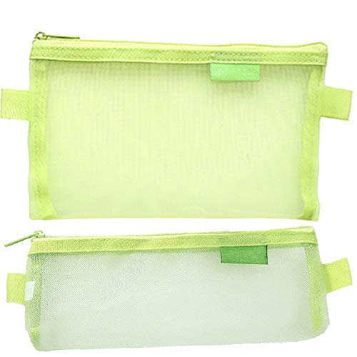 Preisvergleich Produktbild 2 Stück Netz-Reißverschlusstasche Federmäppchen Aufbewahrungstasche transparent Netz-Organizer Kosmetik Kulturbeutel Schreibwaren Beutel Büro Schule Zubehör (schwarz) grün