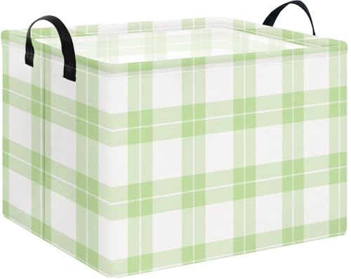 Image of AppleGreen Grid Rectangular Storage Basket Empty,Storage Bin with Handles,Room Decor,Gift Basket,Book Box(Green Plaid)
