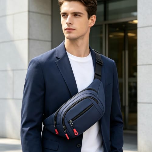 Fanny Pack for Men, Polyester Fiber Water-Resistant Easy to Clean Multi-Compartment Waist Bag with Adjustable Shoulder Strap,Lightweight Unisex Rich Usage Scenarios Waist Pack for Travelling Running - image 5